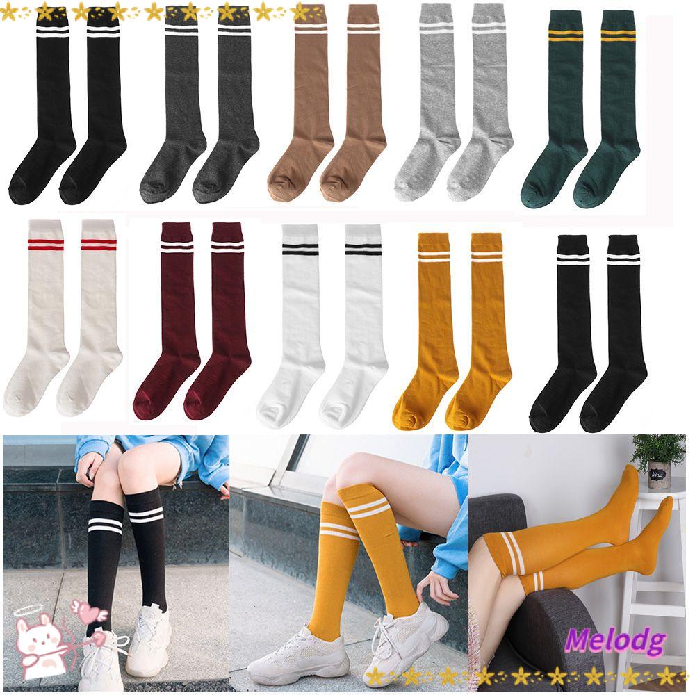 MELODG Vớ Len Dài Qua Gối Họa Tiết Kẻ Sọc Thời Trang Ấm Áp