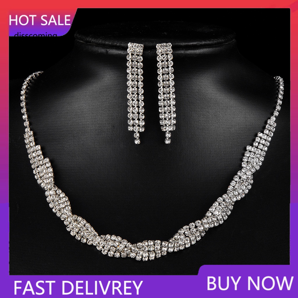 Đầm Nữ Kiểu Dáng Thời Trang Thanh Lịch| Bộ Vòng cổ + Bông Tai Đính Kim Cương Pha Lê Cho Cô Dâu