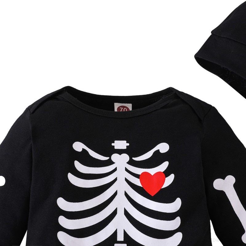 Set Áo Nỉ Dài Tay Cổ Tròn + Quần Dài + Mũ Halloween Cho Bé Trai Bé Gái