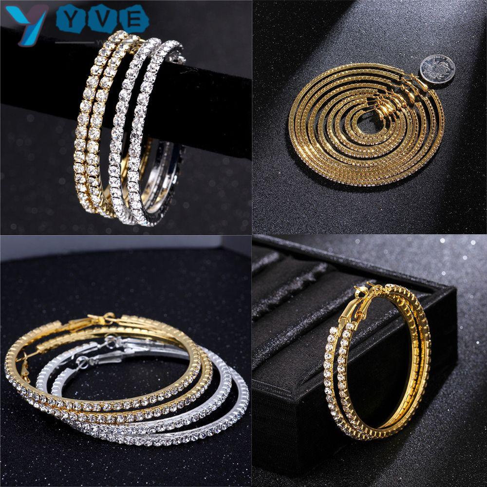 YVE Khuyên Tai Tròn Lớn Đính Đá Pha Lê Thời Trang