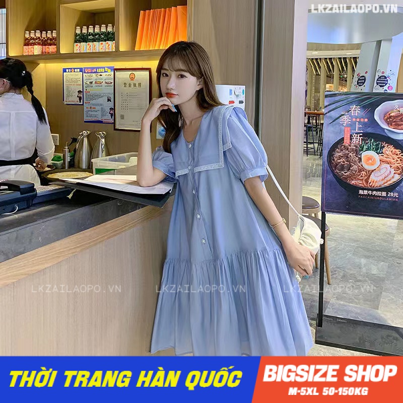 Đầm babydoll nữ Bigsize Váy babydoll dáng suông tay ngắn cổ bèo mùa hè Phong cách Hàn Quốc Thời Trang sang chảnh cá tính xinh đẹp quảng châu cao cấp