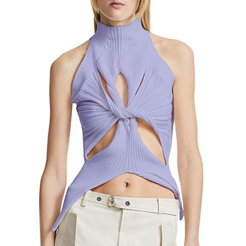 Áo Croptop Dệt Kim Hai Dây Ôm Dáng Thiết Kế Khoét Lỗ Gợi Cảm Cho Nữ