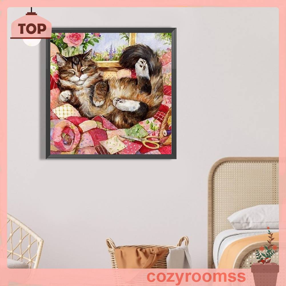 Bộ Tranh Đính Đá 5D Họa Tiết Chú Mèo Độc Đáo DIY Dùng Trang Trí Nhà Cửa