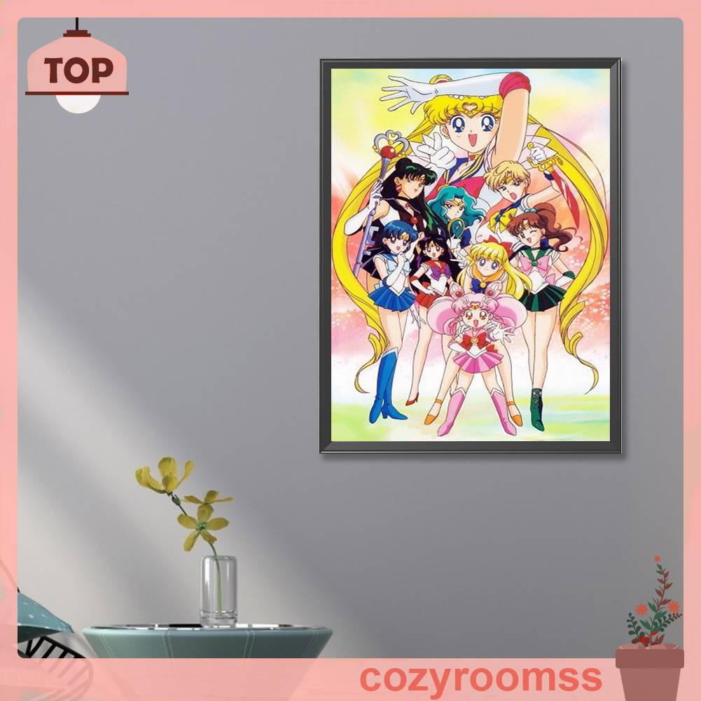 Tranh Đính Đá Kim Cương Toàn Bộ 5D DIY Hình Vẽ Thủy Thủ Mặt Trăng