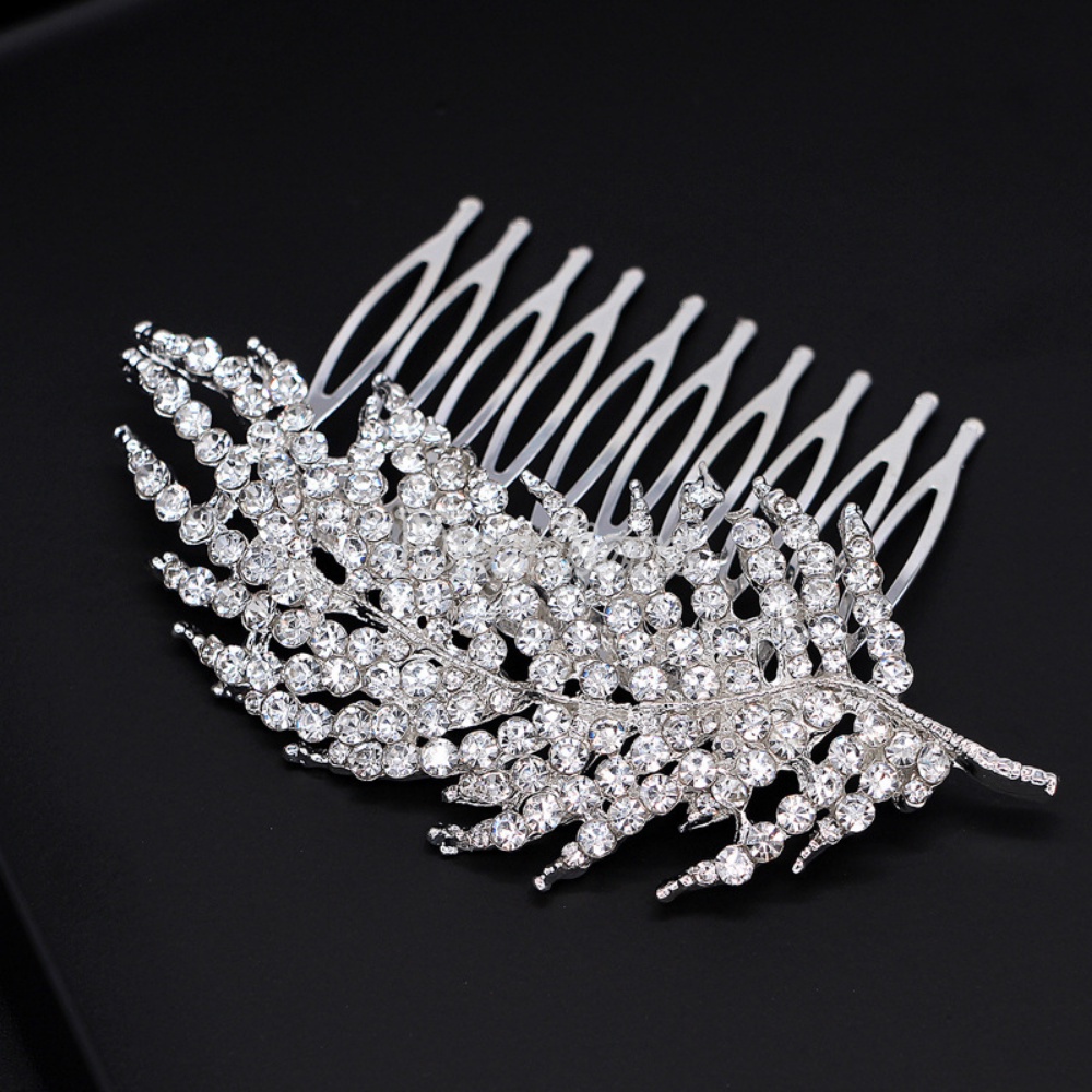 Lược Cài Tóc Hình Cành Lá Bằng Hợp Kim Đính Đá Cho Cô Dâu