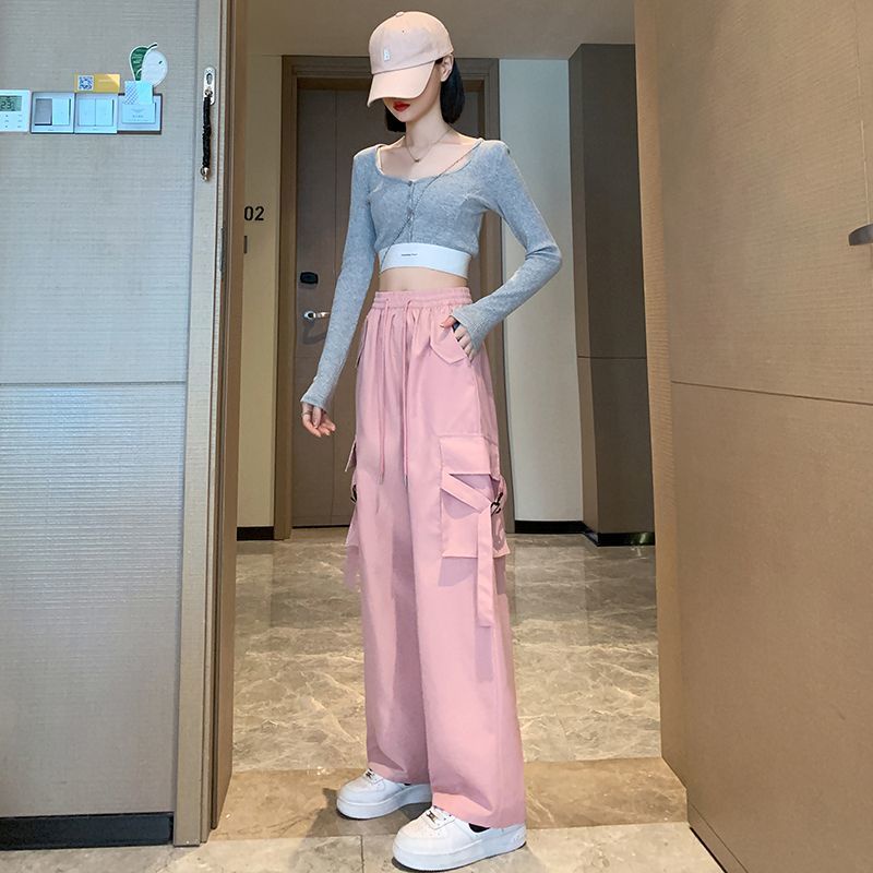 Quần Yếm Thể Thao Ống Rộng Lưng Cao Vải Mỏng Nhanh Khô Phong Cách Mỹ Cá Tính Cho Nữ