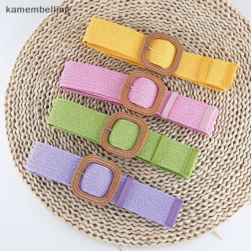 Thắt Lưng Bện Sợi Rơm Bản Rộng Co Giãn Có Khóa Vuông Phong Cách Bohemia Thời Trang Cho Nữ