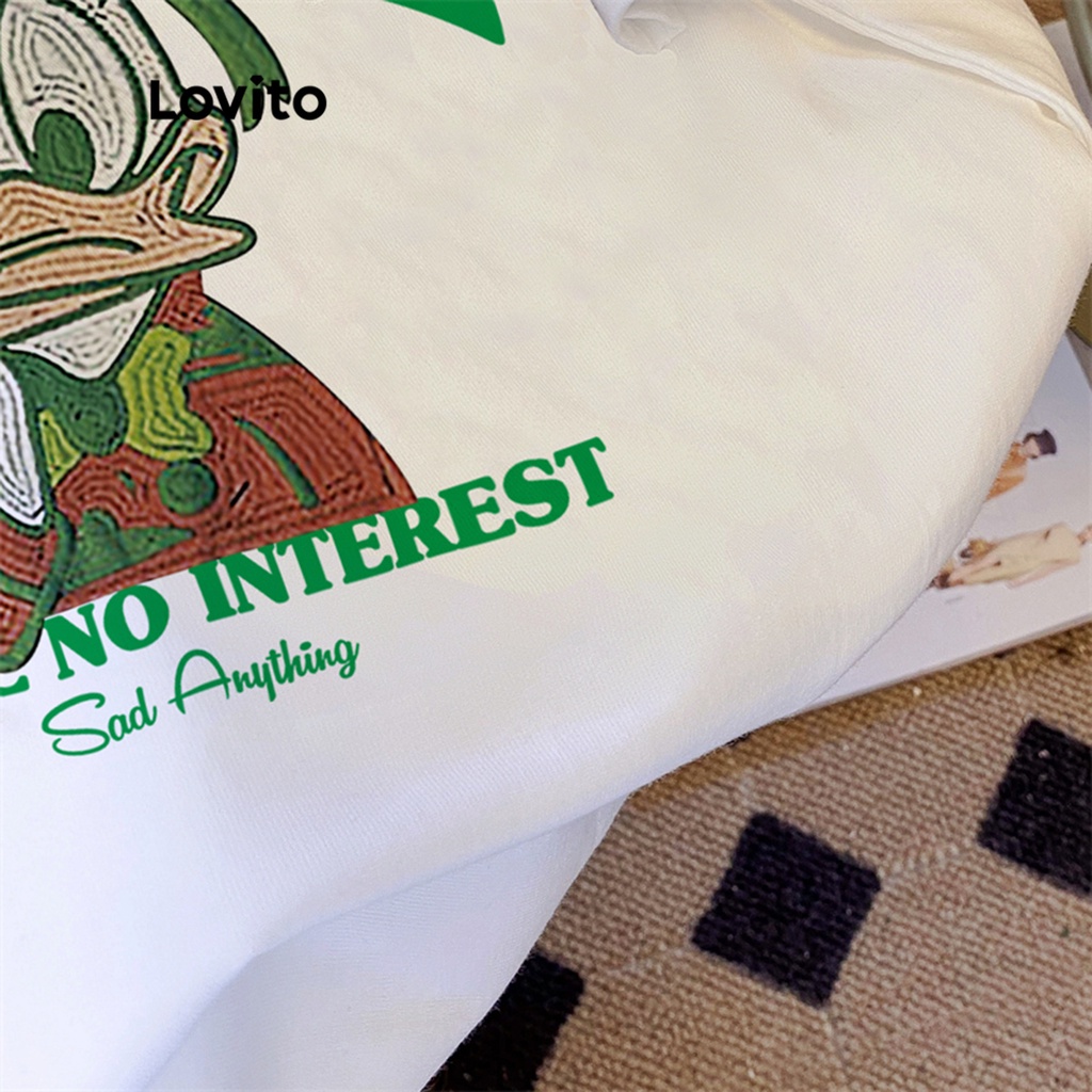 Lovito Áo thun tay ngắn họa tiết hoạt hình giản dị cho nữ LNA09298 (Trắng)