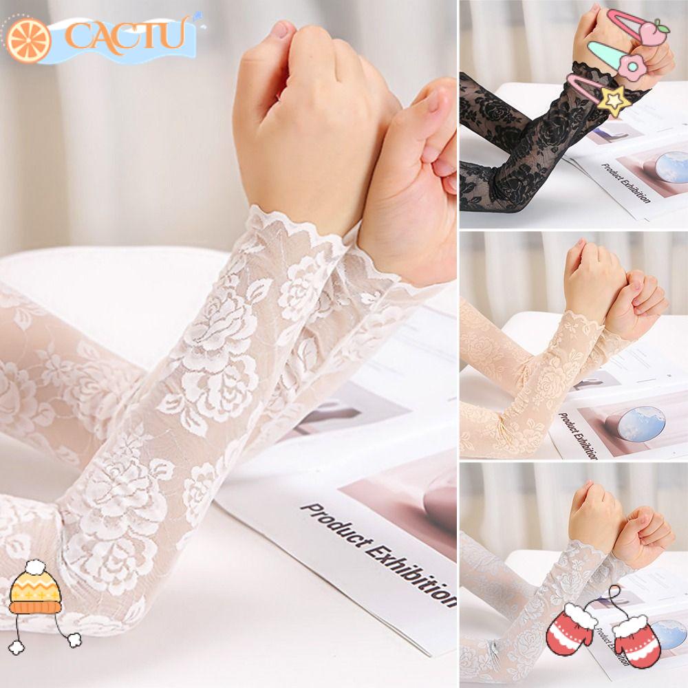 CACTU Găng Tay Dài Phối Ren Lưới Chống Nắng Tiện Dụng Khi Đi Xe Đạp