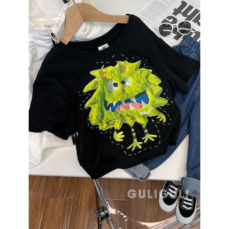 Áo Thun Cotton Ngắn Tay Dáng Rộng In Hình Quái Vật Thời Trang Mùa Hè Cho Bé Trai
