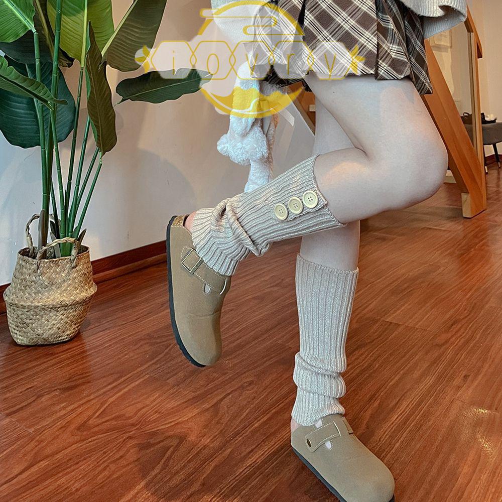 IVORY Vỏ Bọc Giày Bốt Dệt Kim Phối Nút Họa Tiết Kẻ Sọc Phong Cách Harajuku Cho Nữ