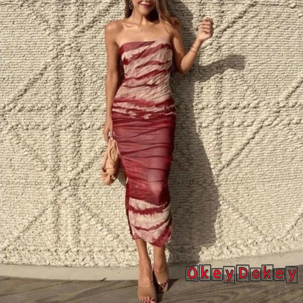 Đầm Ôm Dáng Hai Dây Phối Lưới In Họa Tiết Thời Trang Mùa Hè Cho Nữ