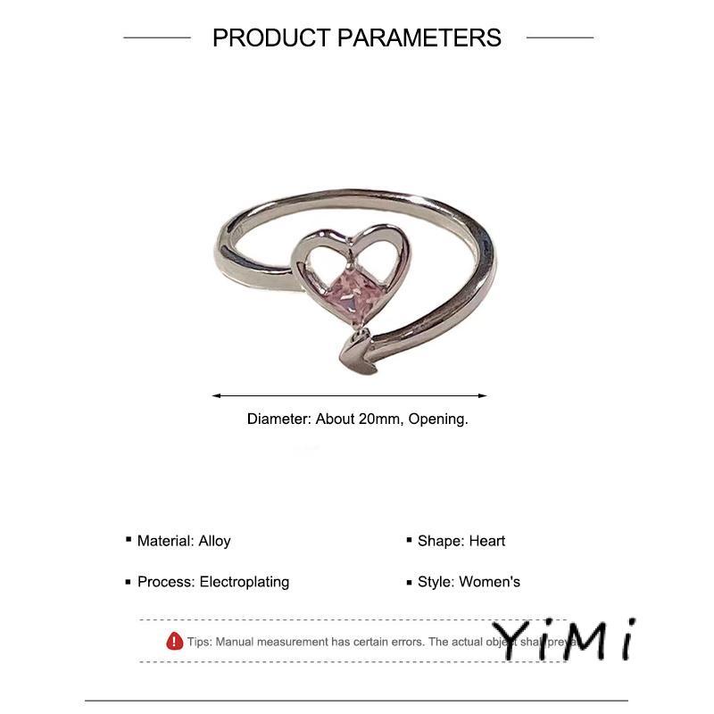 Nhẫn Hở Mạ Bạc Đính Đá zircon Hình Trái Tim Tinh Tế Thời Trang Hàn Quốc