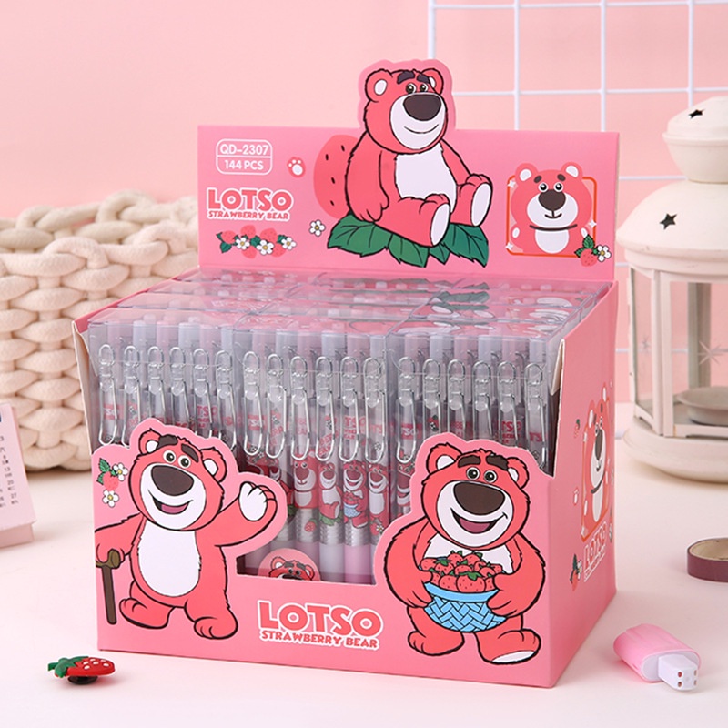 Bút Mực Gel Nhấn Móc Kim Loại Họa Tiết Gấu Dâu Hoạt Hình Sáng Tạo Cho Học Sinh / Văn Phòng 1K rẻ