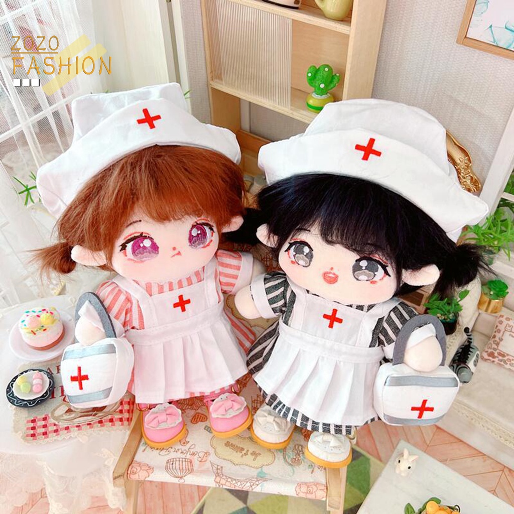 1 Bộ Đầm + Tạp Dề + Nón Cotton 20cm Dễ Thương Cho Búp Bê
