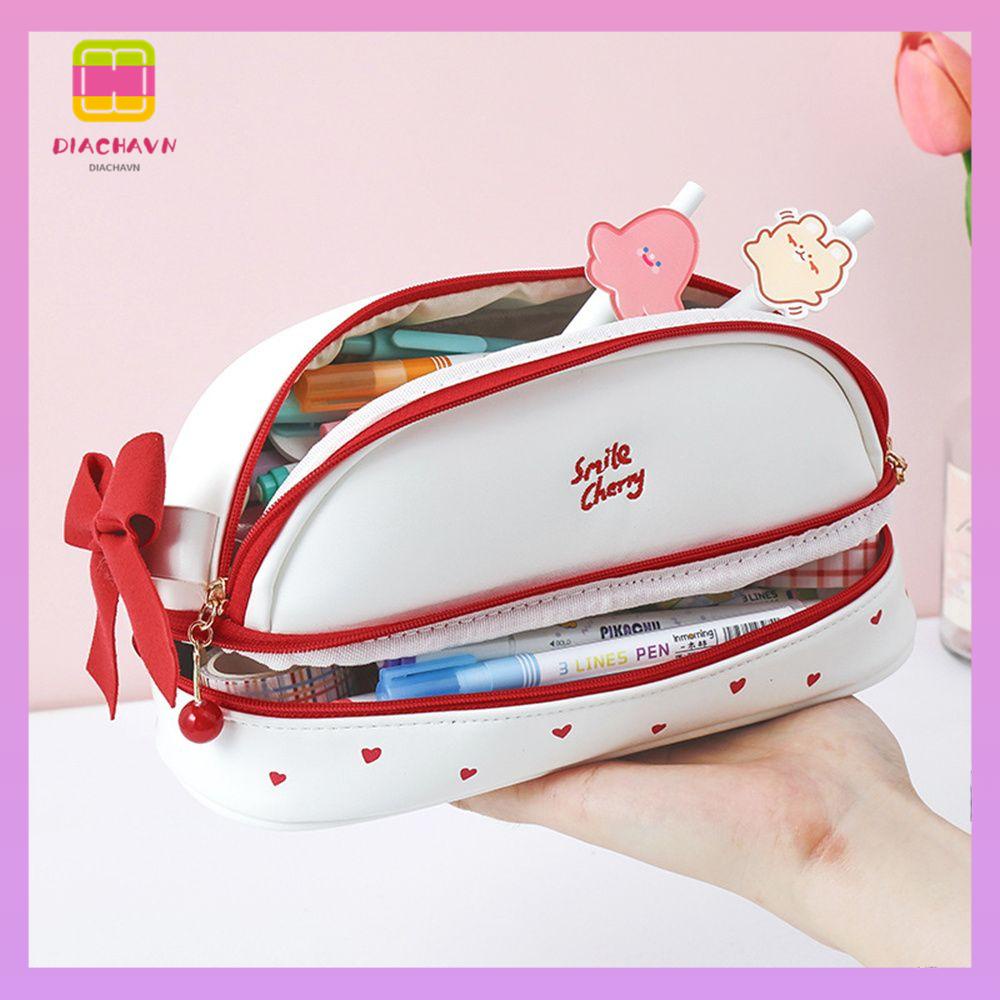 DIACHAVN Túi Đựng Bút Hai Lớp Sức Chứa Lớn Có Khóa Kéo Dễ Thương Cho Học Sinh Ốp