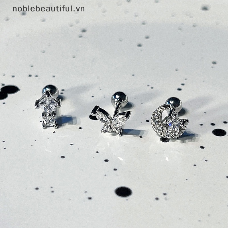 1 Khuyên Tai Hình Cánh Trái Tim Bằng Thép Không Gỉ Đính Đá Zircon Màu Hồng Dễ Thương Dành Cho Bạn Nữ