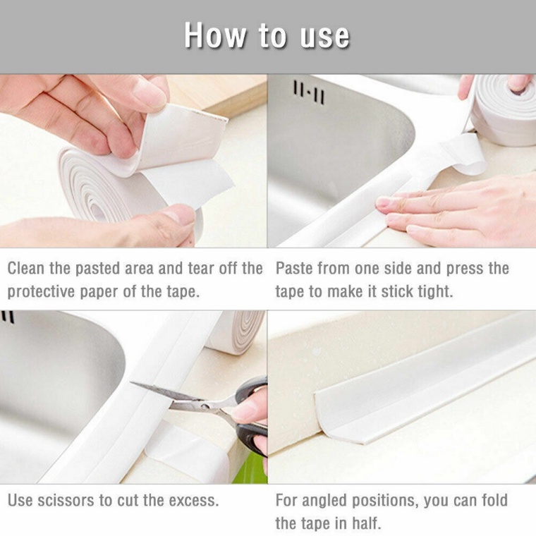 Cuộn Băng Keo PVC Màu Trắng Chống Thấm Nước Dán Viền Bồn Rửa Nhà Tắm / Nhà Bếp