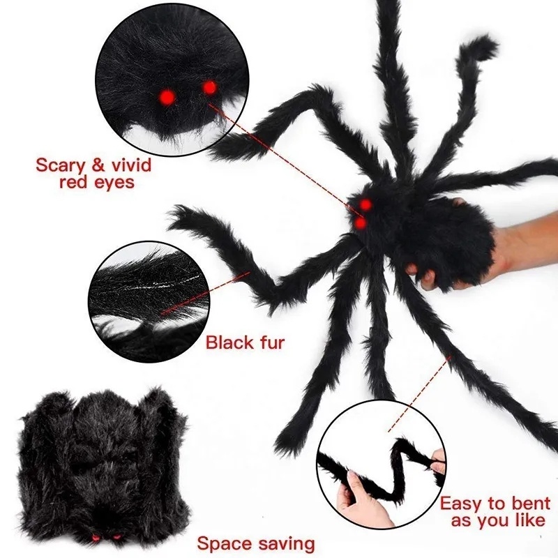 Nhện Nhồi Bông Màu Đen Cỡ Lớn 30cm / 75cm / 125cm Trang Trí Tiệc Halloween