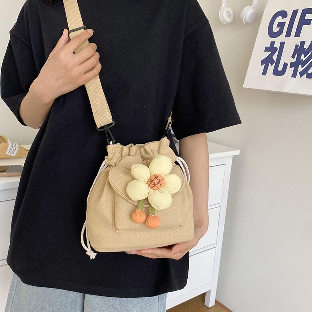 Túi Đeo Chéo Vai Bằng Vải Canvas Họa Tiết Hoa Thời Trang Sành Điệu Cho Nữ