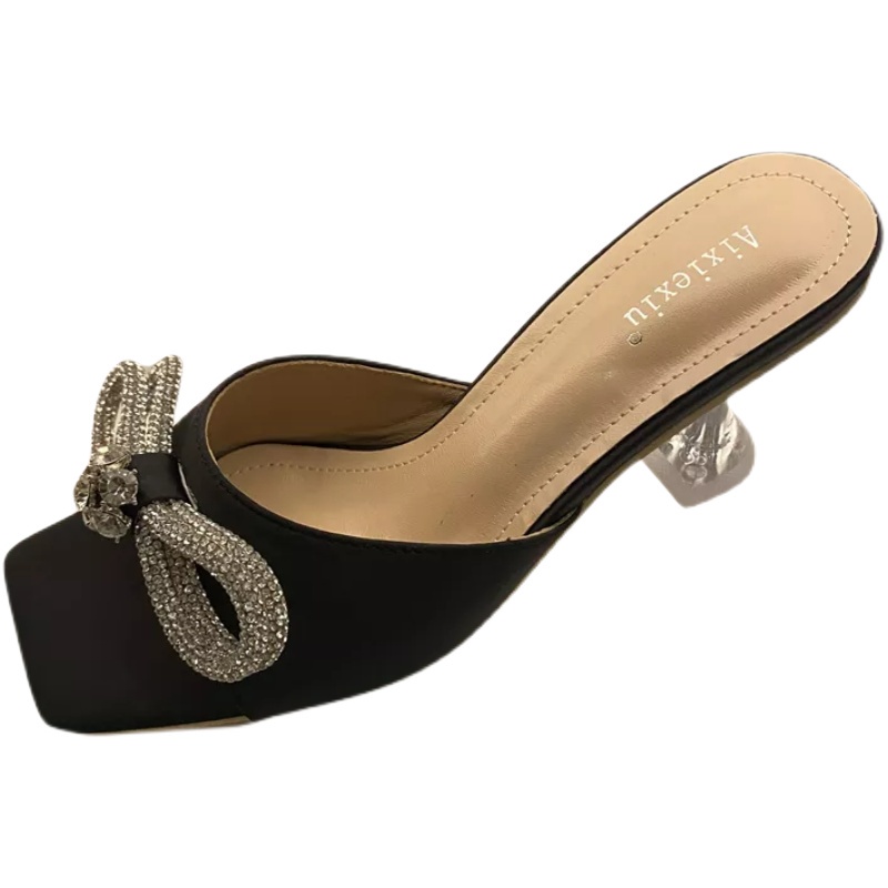 Dép Cao Gót Hở Ngón Mũi Vuông Đính Đá Pha Lê Phong Cách Hàn Quốc Thời Trang Mùa Hè Mới Dành Cho Nữ