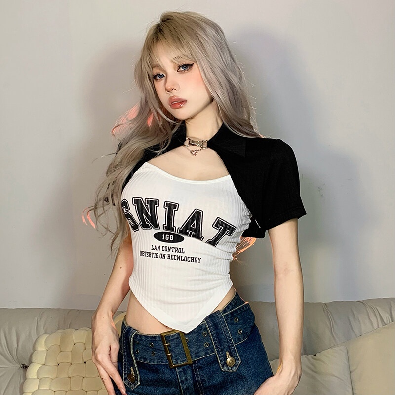 Kliou Áo Thun Crop Top Tay Ngắn In Chữ Thời Trang Mùa Hè 2023 Dành Cho Nữ