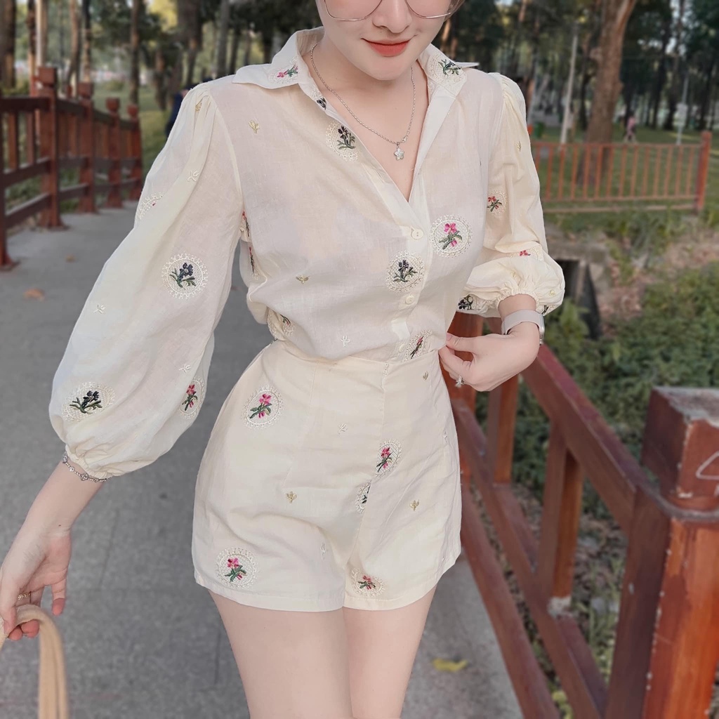 Set Áo Sơ Mi + Quần Họa Tiết Thêu - T0730 Copines