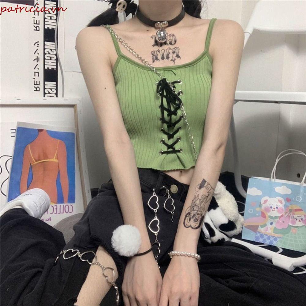 PATRICIA Y2k Áo Tank Top Thắt Nơ Màu Sắc Ngọt Ngào Phong Cách Harajuku Hàn Quốc