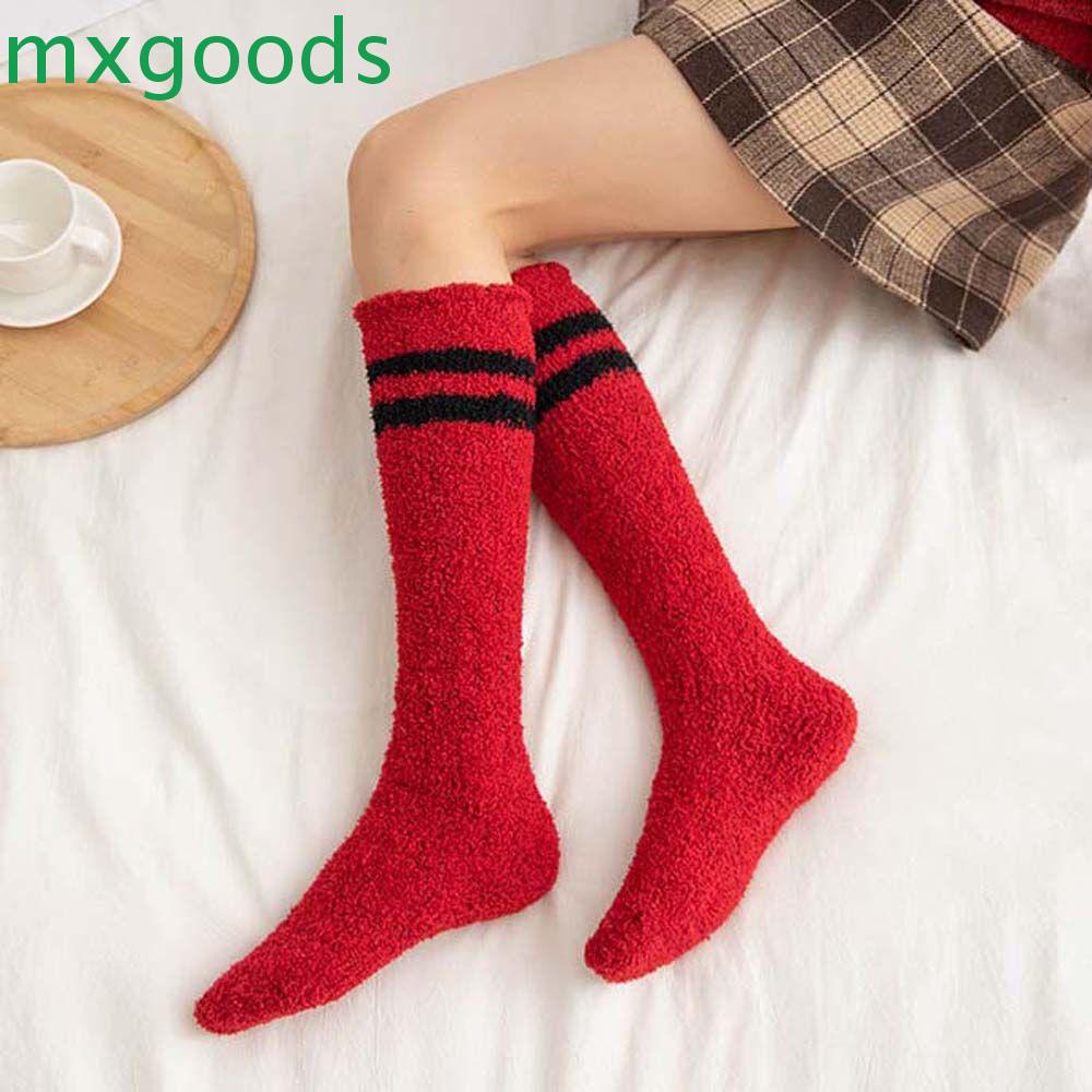 MXGOODS Vớ Lông Cừu San Hô Mềm Mại Co Giãn Họa Tiết Kẻ Sọc Dễ Thương Phong Cách Nhật Bản Cho Nữ