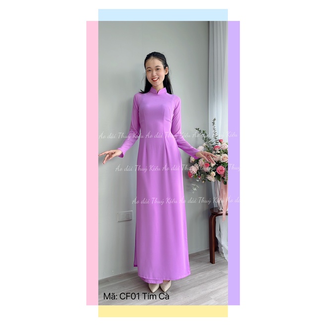 Áo dài truyền thống 4 tà đủ màu lụa Chiffon cao cấp CF01 (Cả bộ áo + quần) Tím cà