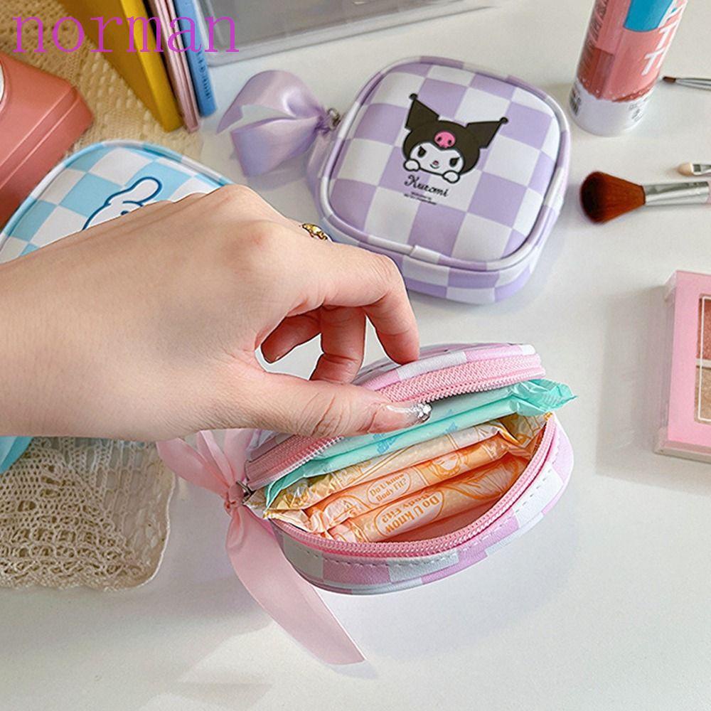 NORMAN Túi Đựng Mỹ Phẩm / Tiền Xu / Son Môi Bằng Da PU Họa Tiết Hoạt Hình Kuromi Có Khóa Kéo Tiện Dụng Mang Theo