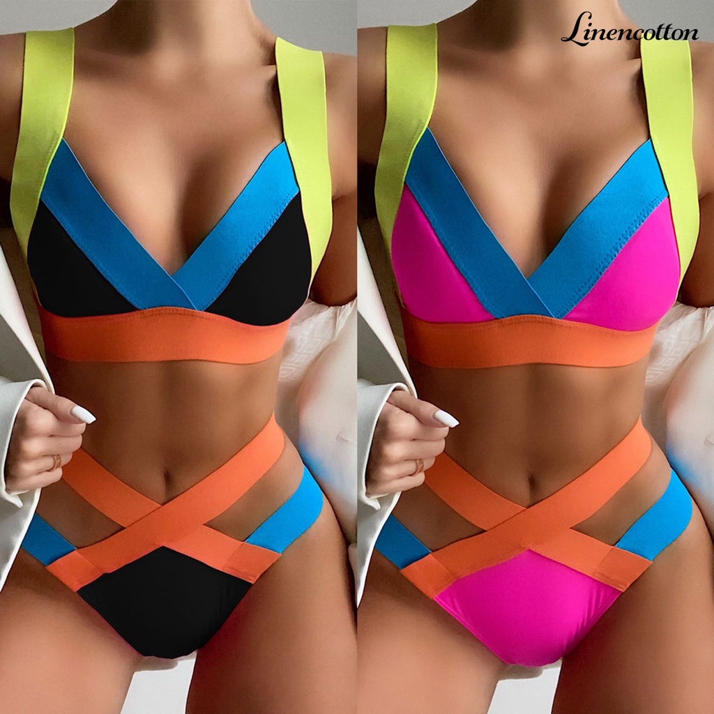 Bộ Bikini 2 Mảnh Hở Lưng Màu Sắc Tương Phản Quyến Rũ Cho Nữ