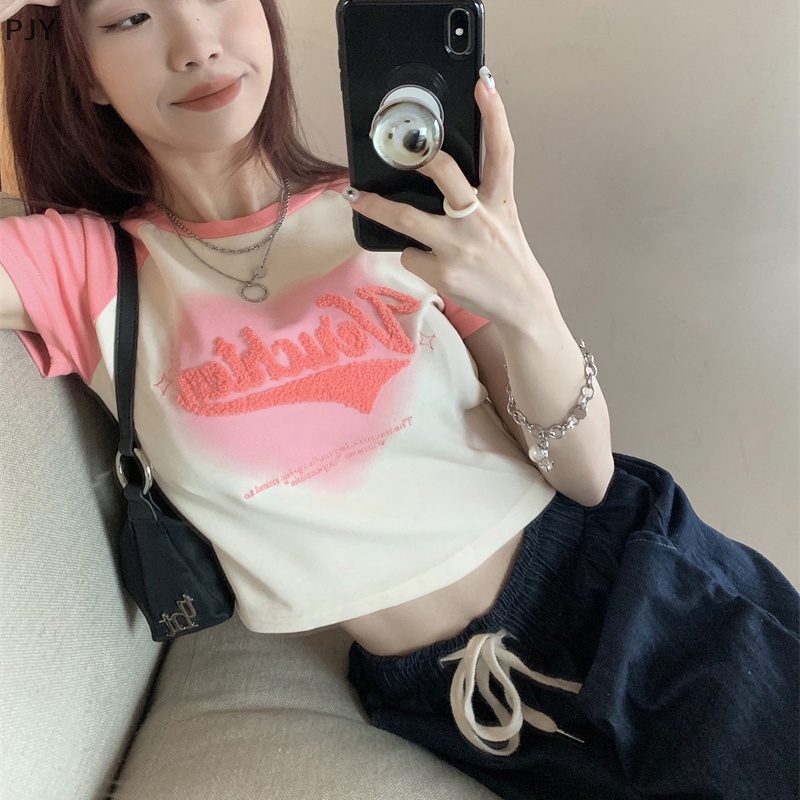 Áo Thun Crop Top Tay Ngắn Dáng Ôm Kiểu Retro Thời Trang Mùa Hè Cho Bạn Gái PJ