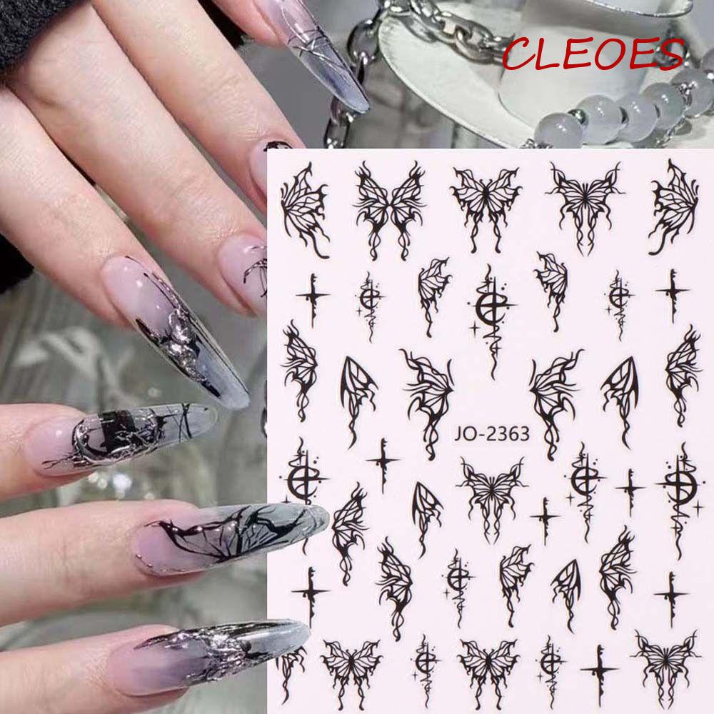 CLEOES Miếng Dán Trang Trí Móng Tay Tự Dính Hình Bướm / Hoa Hồng / Ngôi