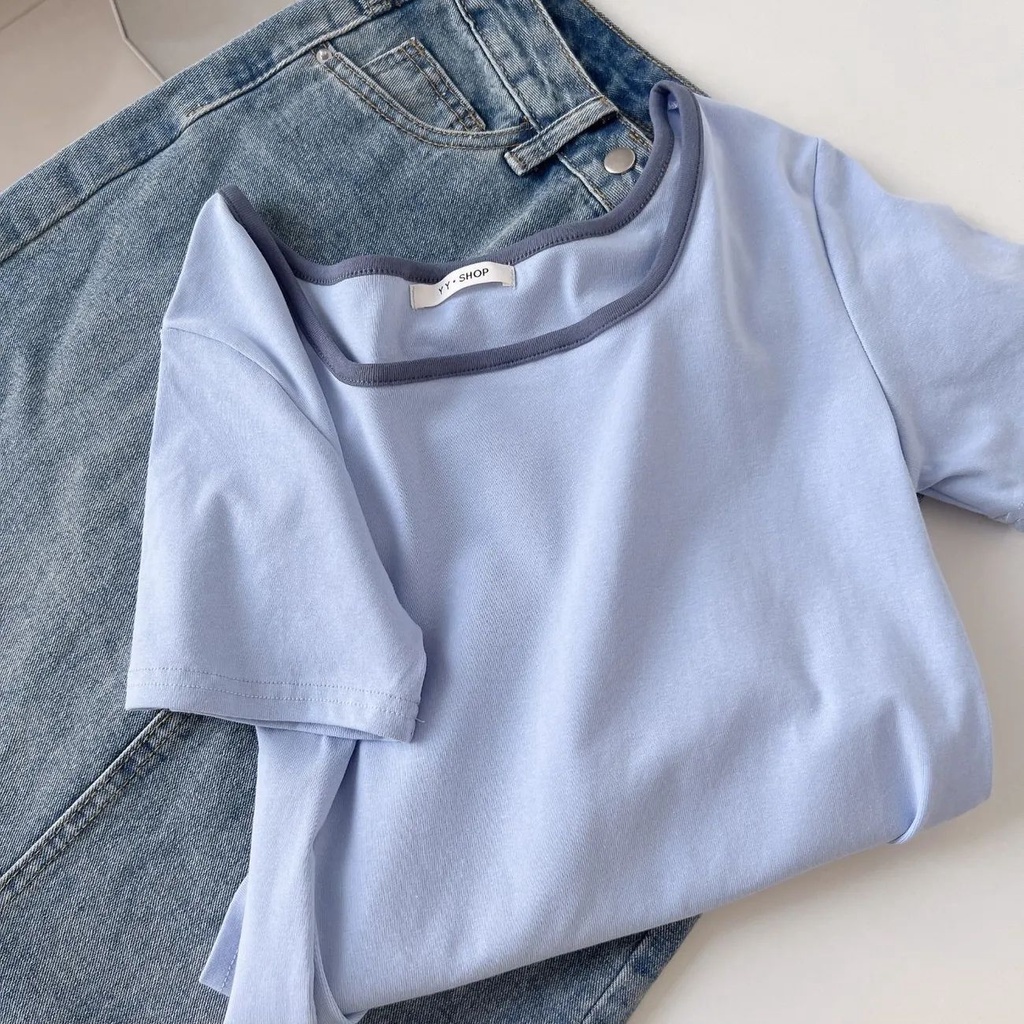 Áo Thun Tay Ngắn Cổ Vuông Thiết Kế Mỏng Thời Trang Mùa Hè Hàng Mới 2023 Dành Cho Bạn Nữ