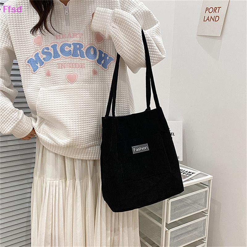 {Ffsd} Túi Tote Mua Sắm Đeo Vai Bằng Vải Nhung Cotton Có Thể Tái Sử Dụng Cho Nữ * Bán Chạy