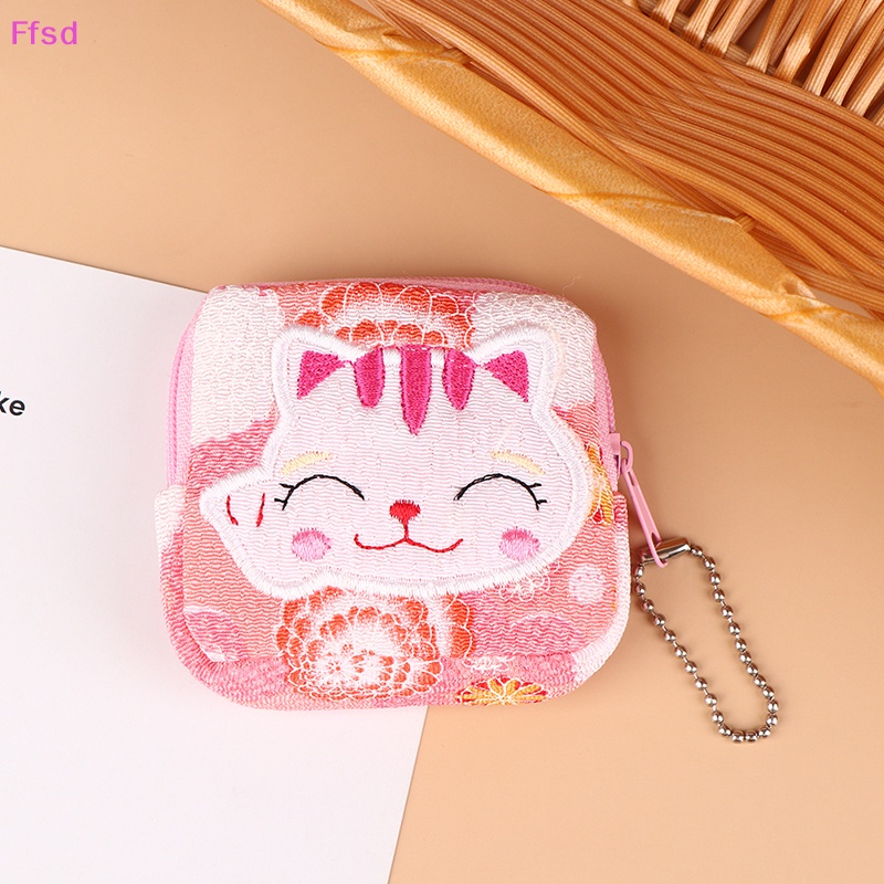 1 Túi Đựng Tiền Xu Mini Hình Mèo May Mắn Bằng Vải Dễ Thương