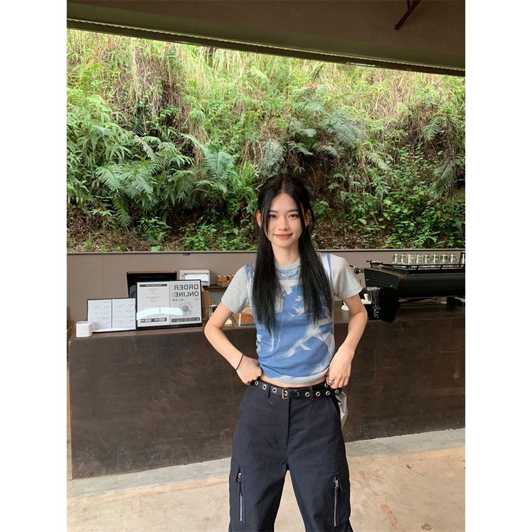 JINSHIHUI  áo croptop Áo Thun nữ baby tee Thiết kế ít eo slim hottie 2023 NEW Độc đáo Beautiful Hàn Quốc Chic A29J20B 36Z230909