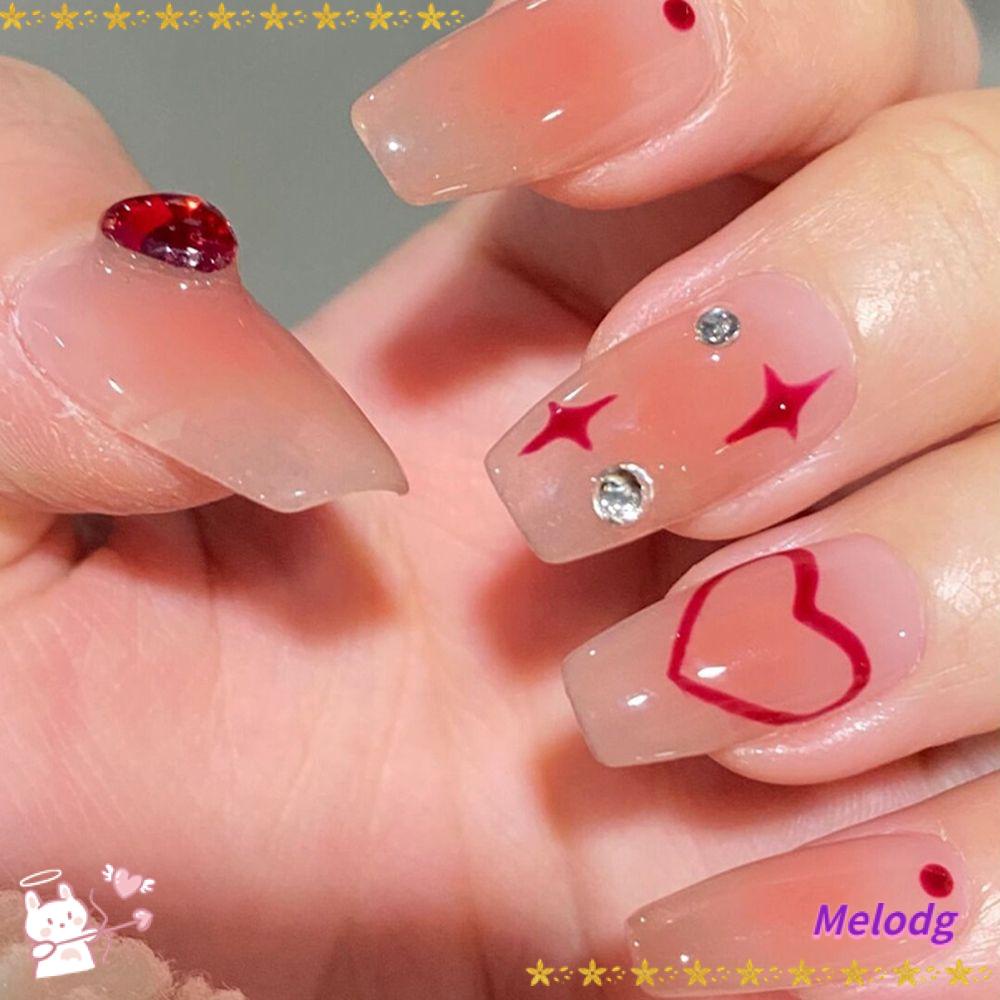 MELODG Hộp 24 Móng Tay Giả Che Phủ Toàn Diện Đính Kim Tuyến Lấp Lánh