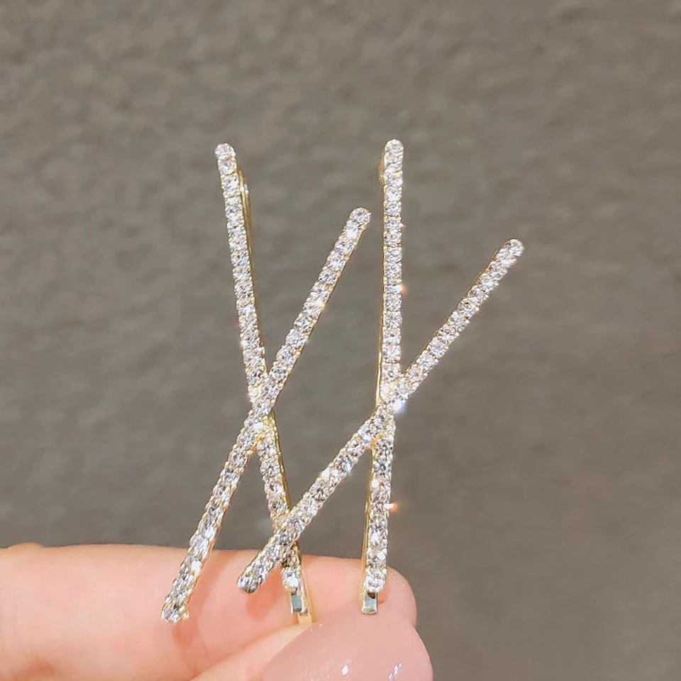 Set 4 Kẹp Tóc Đính Đá Lấp Lánh Thời Trang Cho Nữ