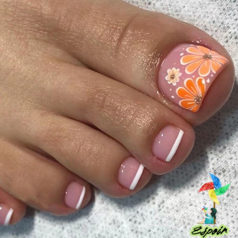 ESPO Set 24 Móng Chân Giả Hình Vuông Phong Cách Pháp Cho Nữ