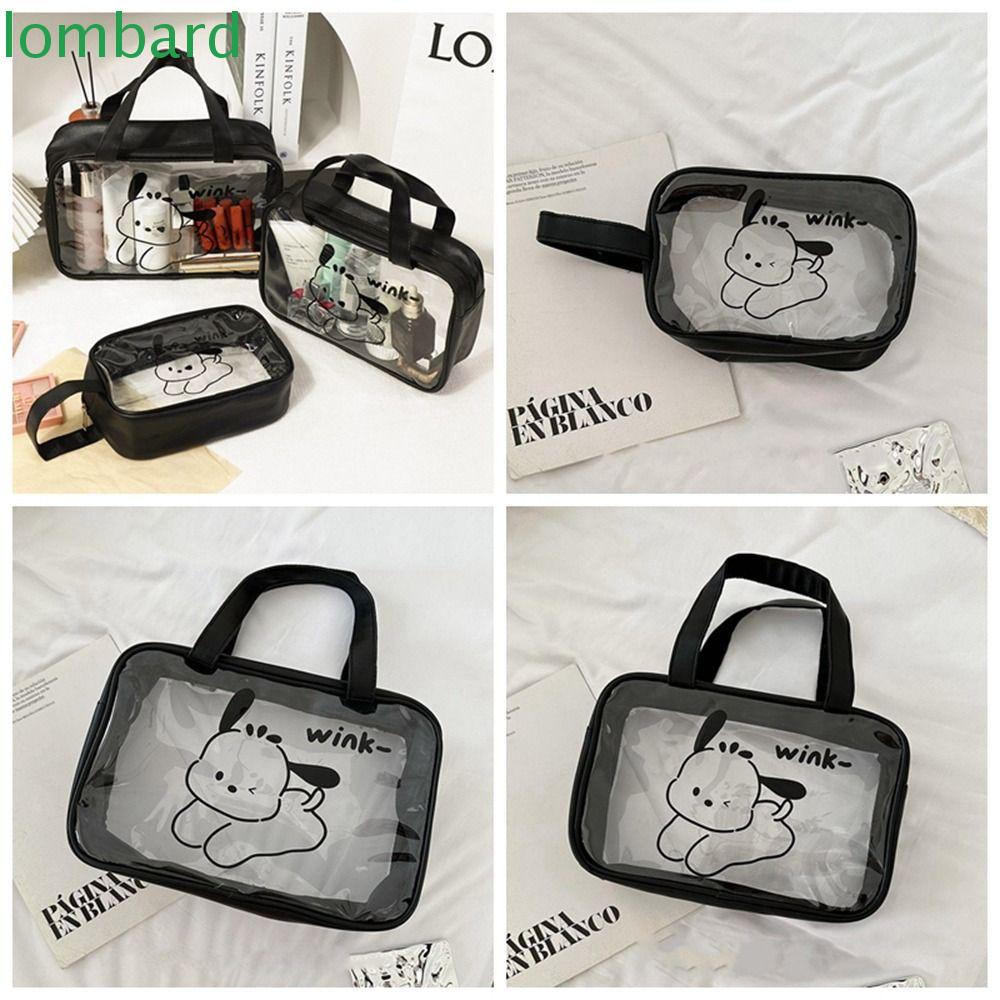 LOMBARD Túi Đựng Mỹ Phẩm Bằng Pvc Phối Lưới Họa Tiết Chú Chó Hoạt Hình Dễ Thương Cho Nữ