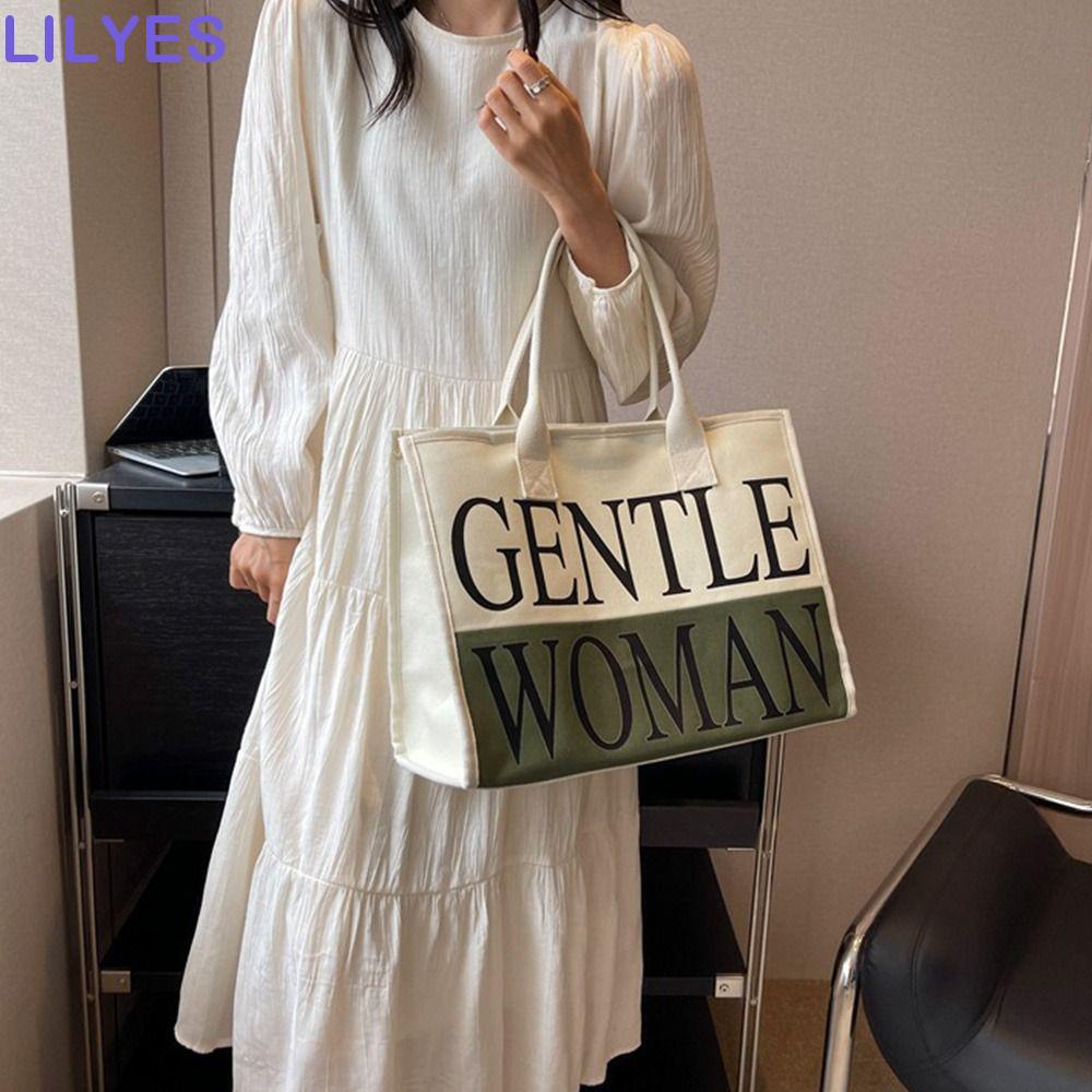 LILYES Túi Xách Canvas Cỡ Lớn In Chữ Thời Trang Hàn Quốc Cho Mẹ Bỉm Sữa
