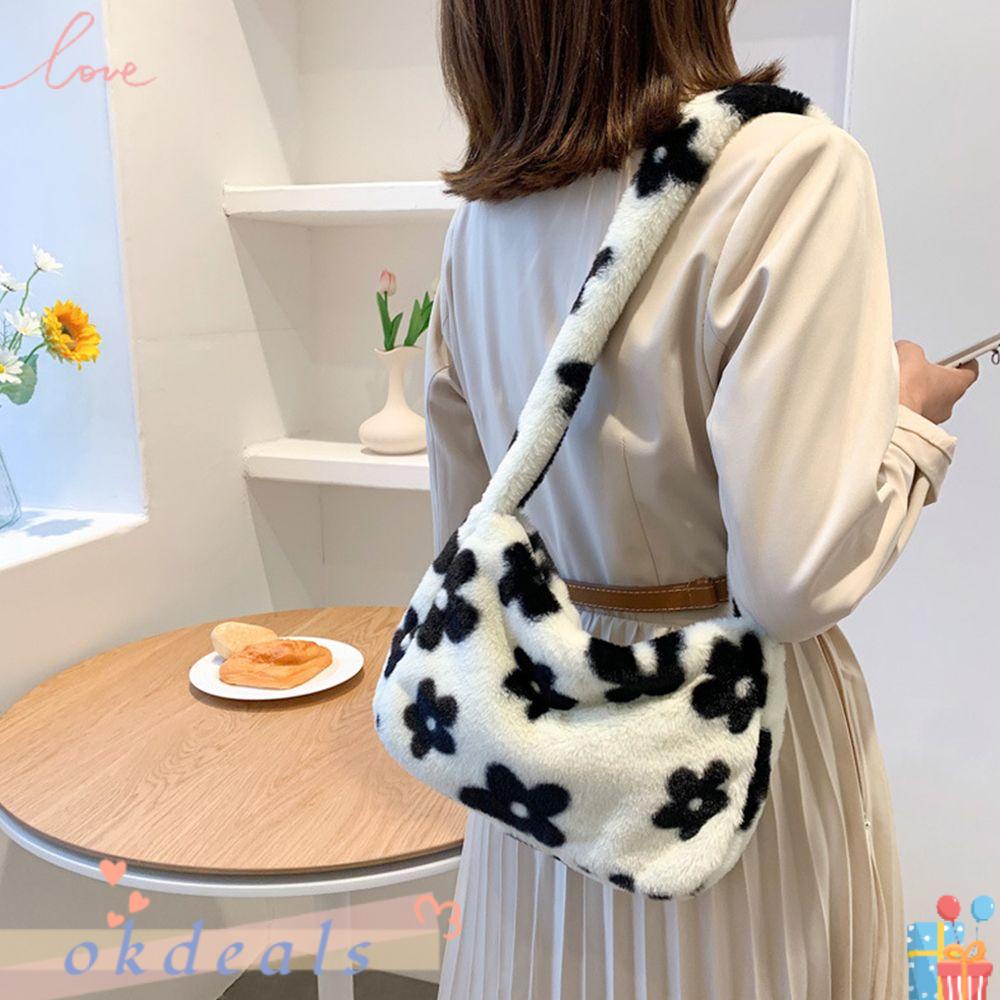 OKDEALS Túi Đeo Chéo Phủ Lông Mềm Thời Trang Sành Điệu Dành Cho Nữ