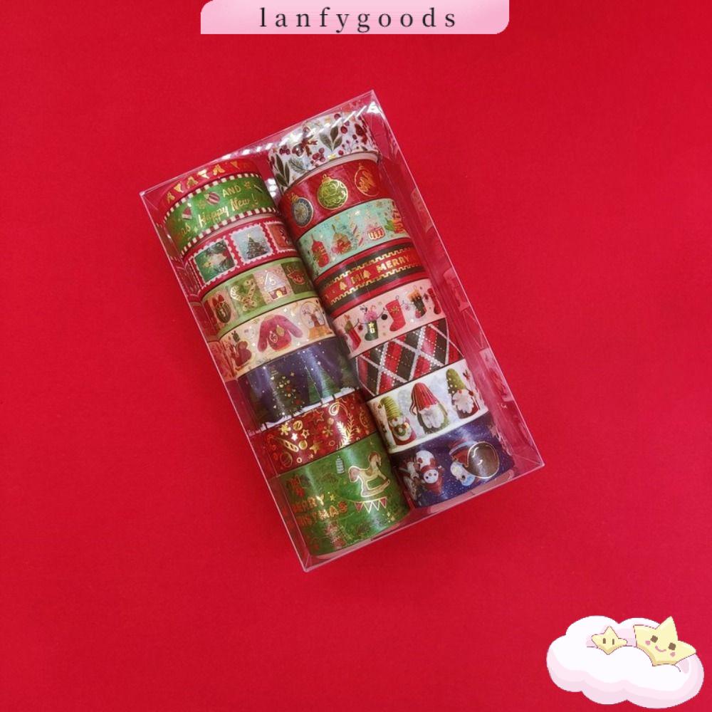 LANFY Bộ 16 Cuộn Băng Keo Washi Họa Tiết Giáng Sinh Dễ Thương