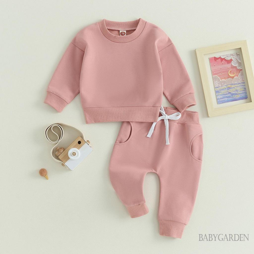 Set Đồ 2 Món Gồm Áo Thun Tay Dài Màu Trơn + Quần Dài Co Giãn Dành Cho Trẻ Em 0-3 Tuổi