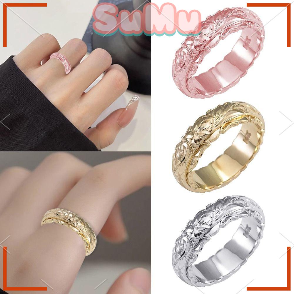 SUMU Set 3 Nhẫn Đính Hôn Bằng Thép Không Gỉ Mạ Bạc 925 Chạm Khắc Hoa Văn Thanh Lịch Thích Hợp Làm Quà Tặng Kỷ Niệm Cho Cô