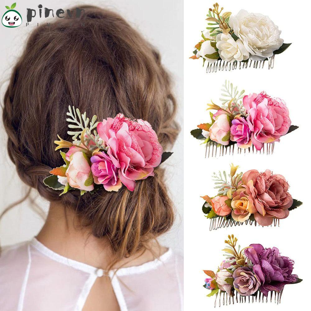 PINEVN Lược Cài Tóc Cô Dâu Đính Đá Pha Lê Sang Trọng