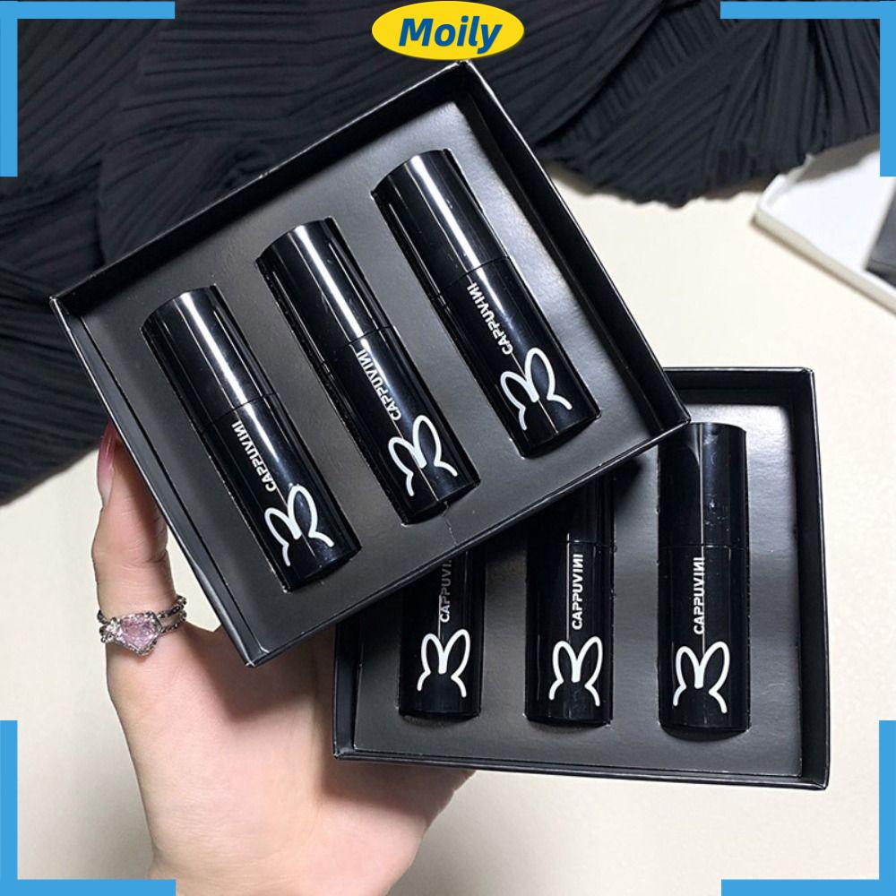 MOILYVN Set 3 Son Môi Dạng Lỏng Chống Thấm Nước Vỏ Màu Đen Hình Thỏ Dễ Thương