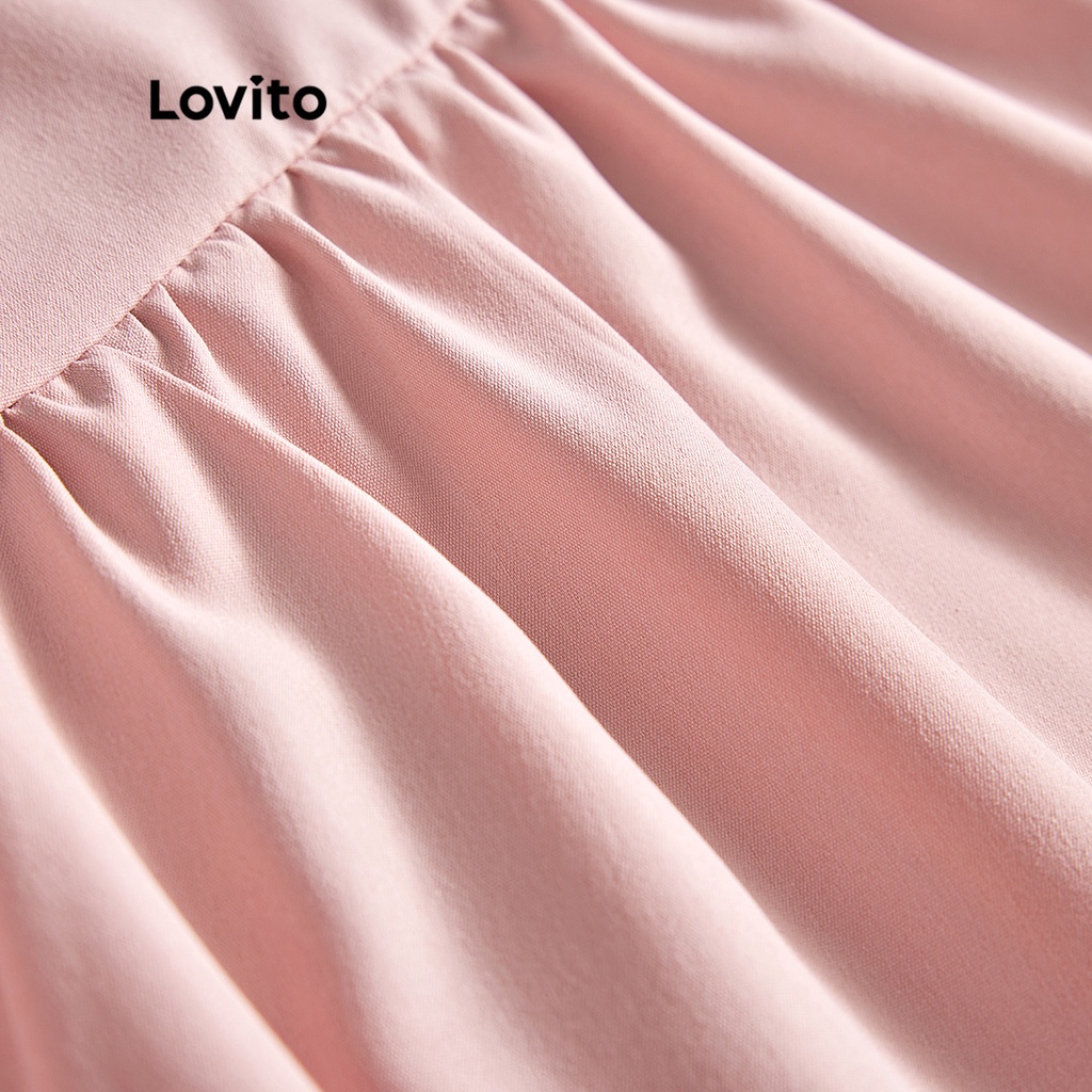 Lovito Đầm suông cổ vuông xếp ly trơn đơn giản cổ vuông cho nữ L55AD099 (Hồng đen)